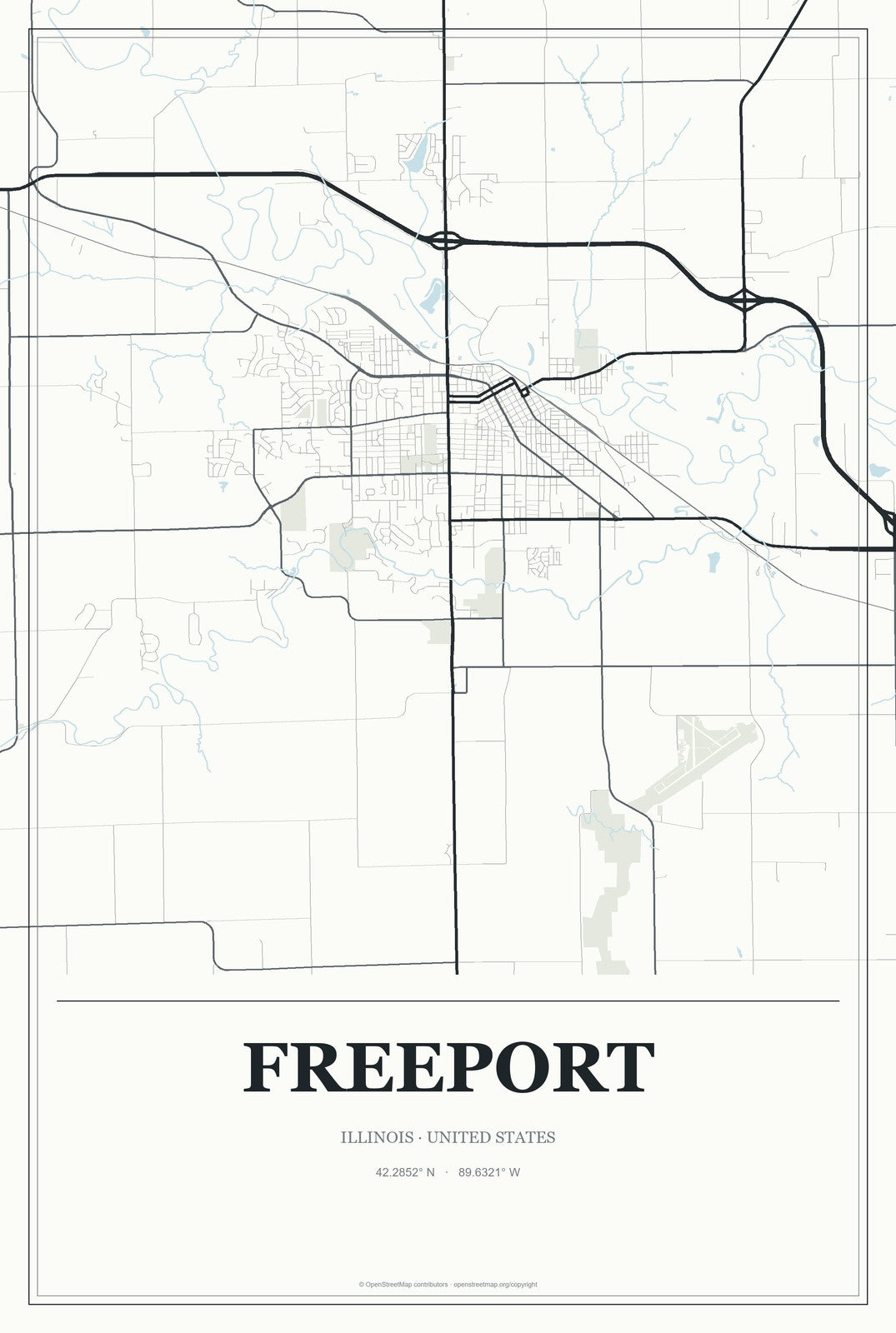 Freeport, Illinois City Map Aluminum Sign in Gallery Air style