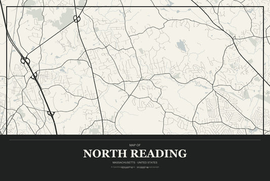 North Reading, Massachusetts City Map Aluminum Sign in Museum Plaque style