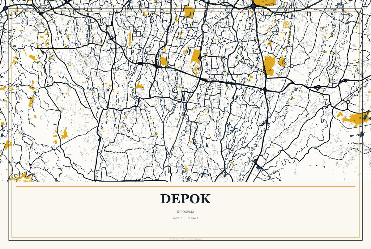 Depok, Yogyakarta, Indonesia City Map Aluminum Sign in Citrine Modern style