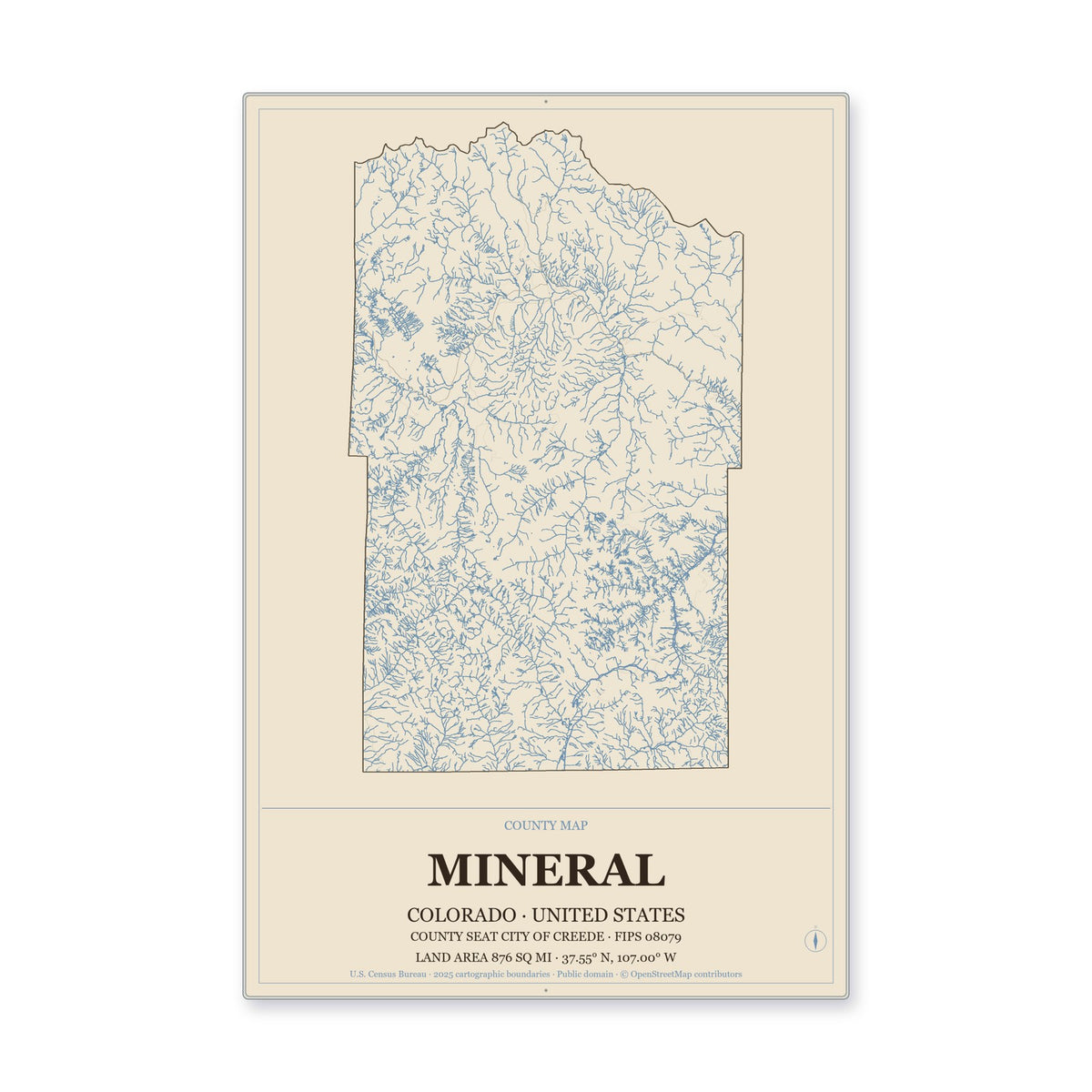 Mineral County, Colorado Map Aluminum Sign in Heritage Nautical style