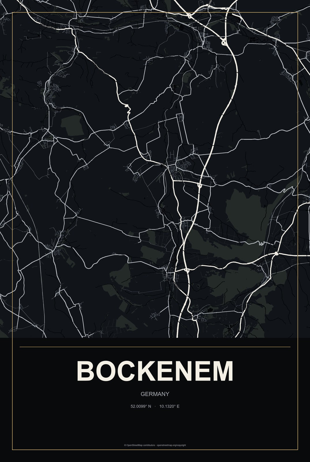 Bockenem, Germany City Map Aluminum Sign in Metropolitan Noir style