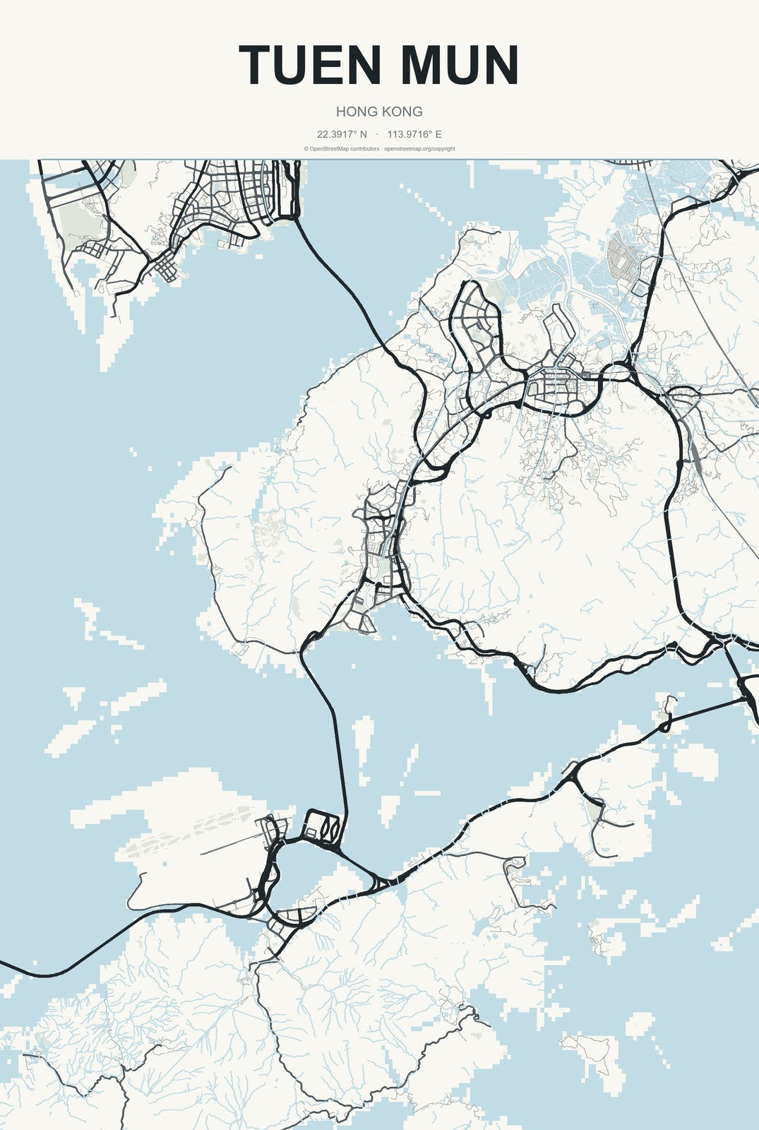 Tuen Mun, Hong Kong City Map Aluminum Sign in Headline Atlas style
