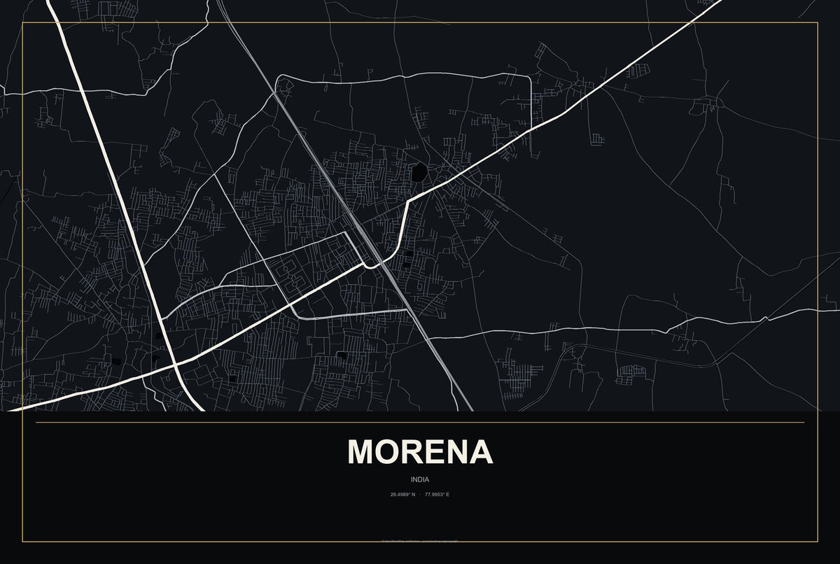 Morena, India City Map Aluminum Sign in Metropolitan Noir style