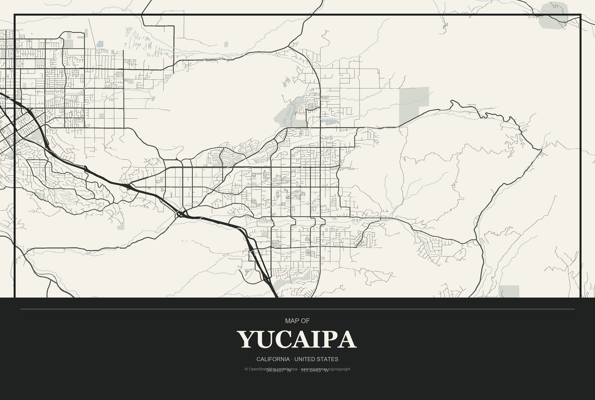 Yucaipa, California City Map Aluminum Sign in Museum Plaque style