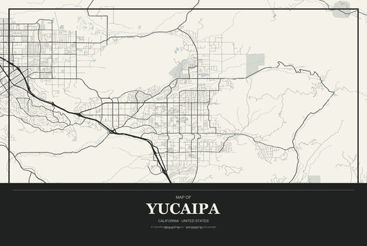 Yucaipa, California City Map Aluminum Sign in Museum Plaque style