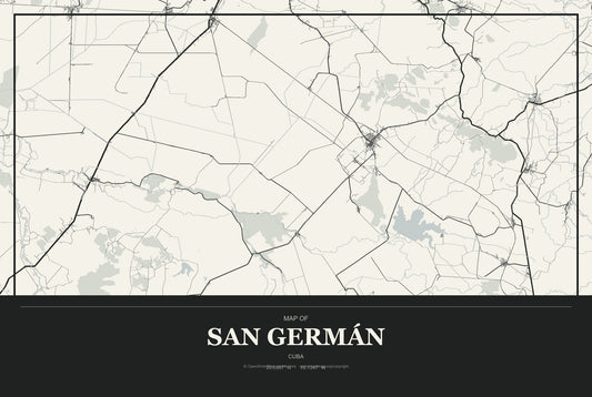 San Germán, Cuba City Map Aluminum Sign in Museum Plaque style