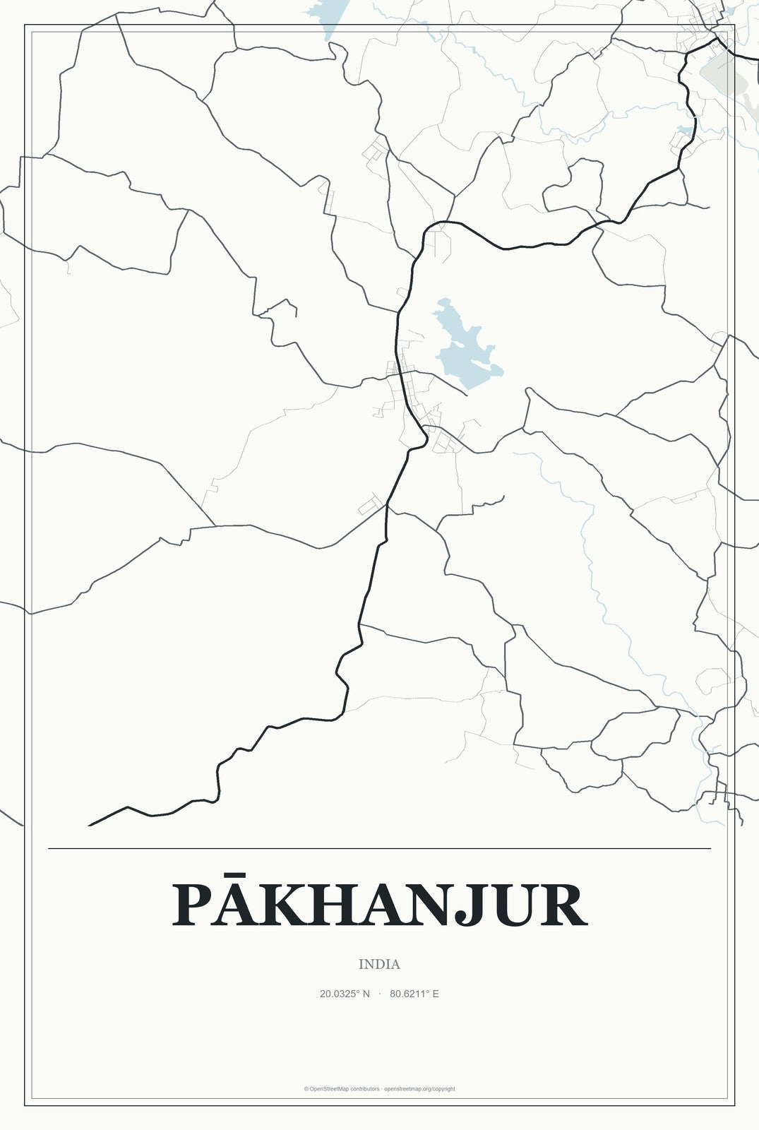 Pākhanjur, India City Map Aluminum Sign in Gallery Air style