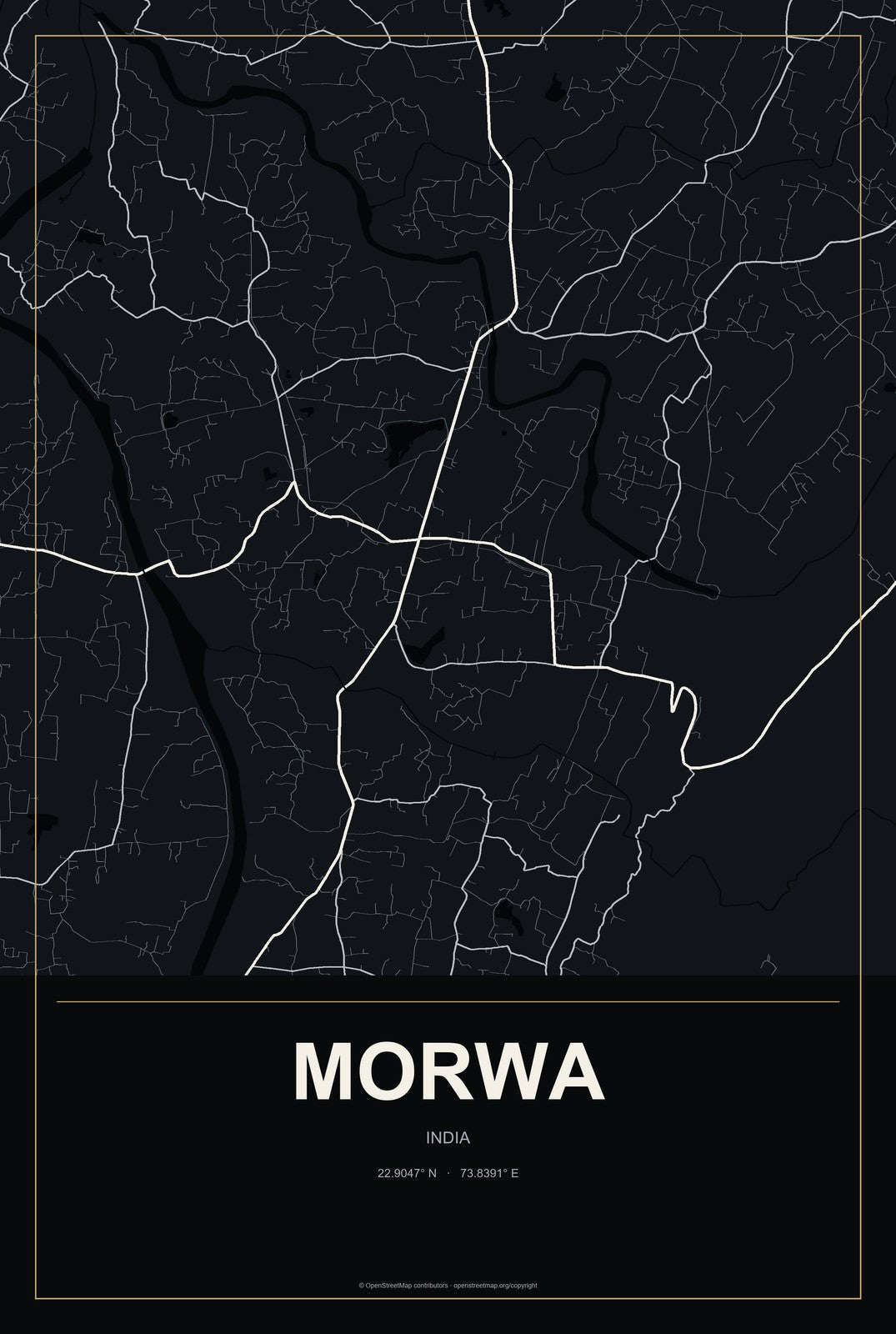 Morwa, India City Map Aluminum Sign in Metropolitan Noir style