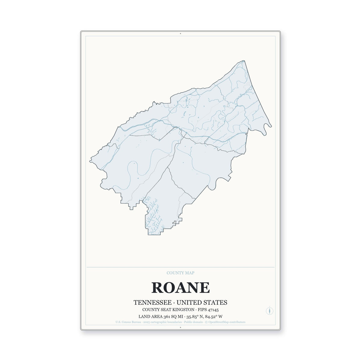 Roane County, Tennessee Map Aluminum Sign in Gallery Air style