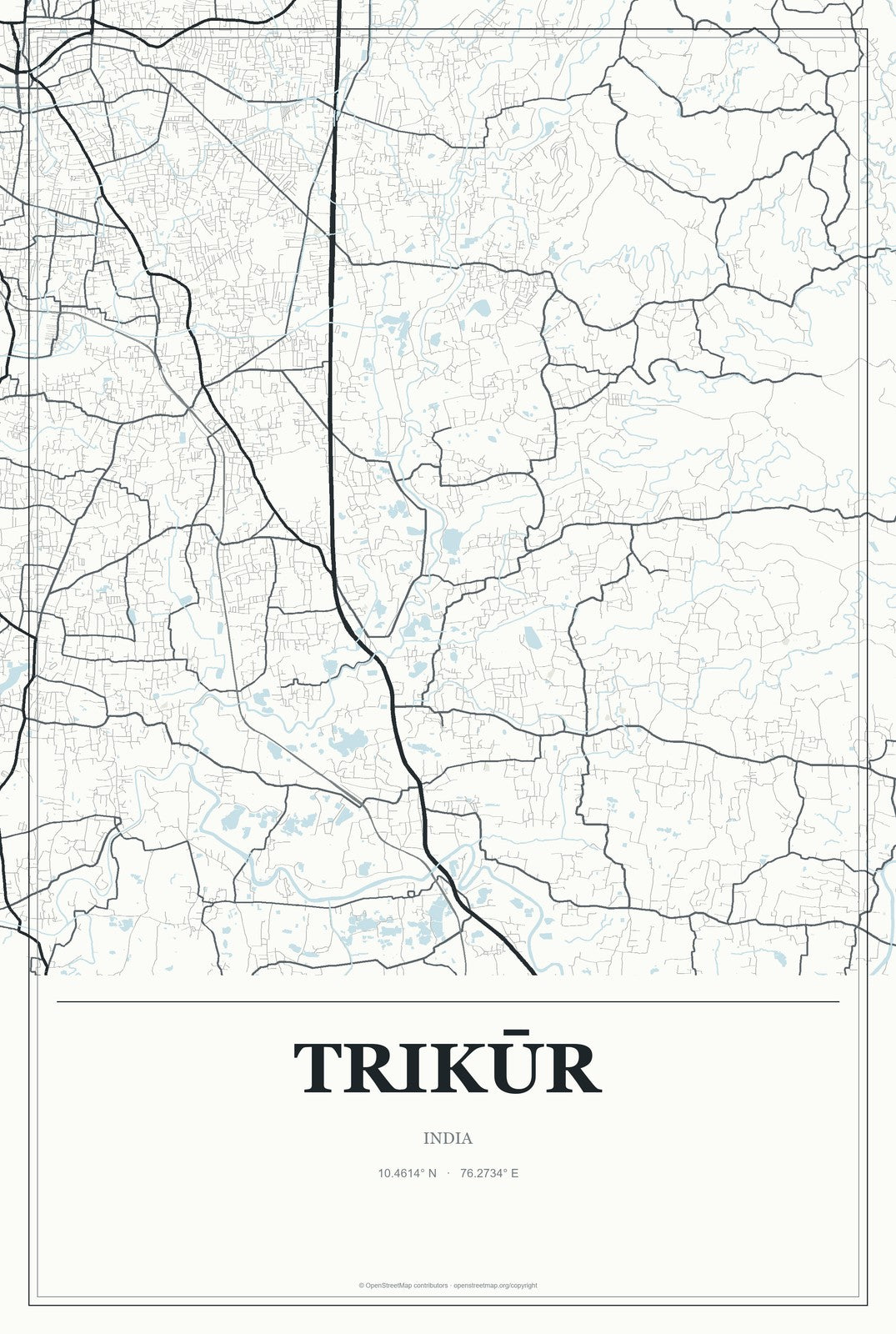 Trikūr, India City Map Aluminum Sign in Gallery Air style