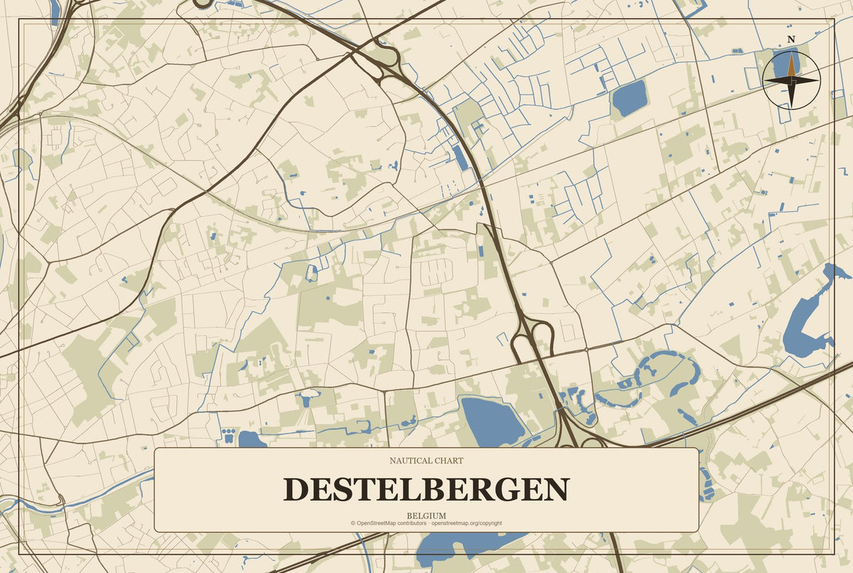 Destelbergen, Belgium City Map Aluminum Sign in Heritage Nautical style