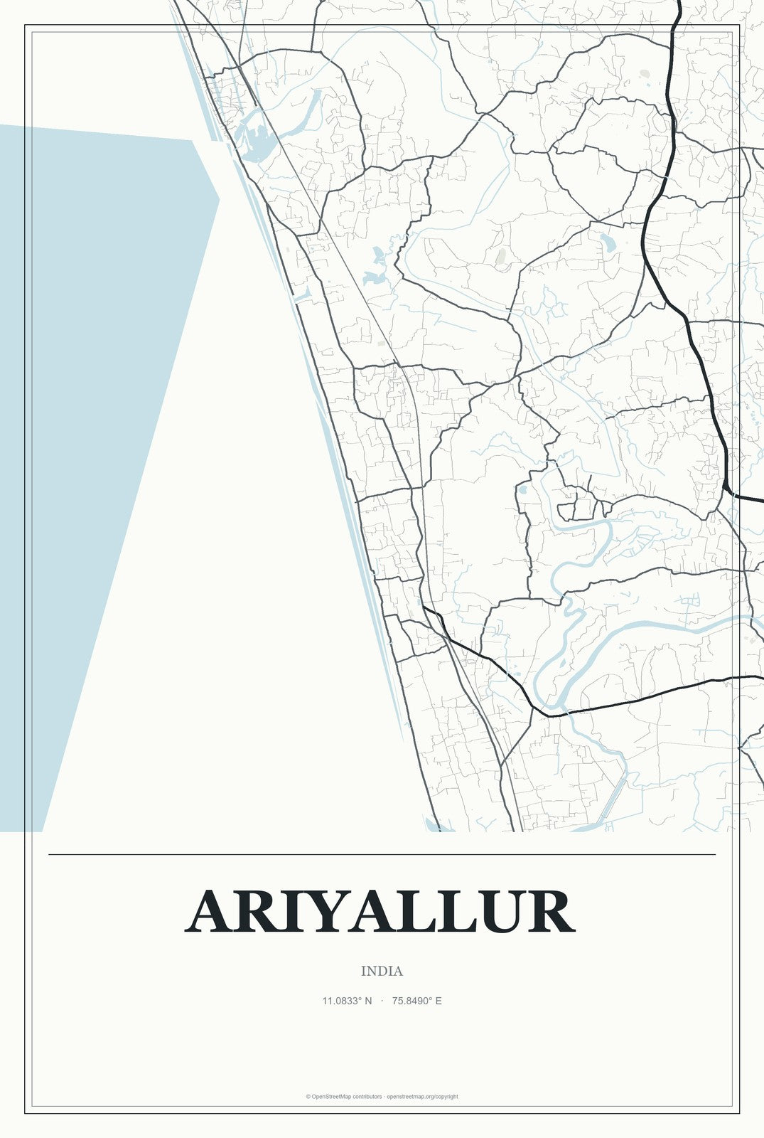 Ariyallur, India City Map Aluminum Sign in Gallery Air style