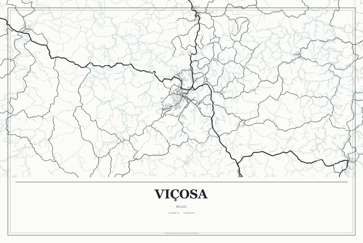 Viçosa, Minas Gerais, Brazil City Map Aluminum Sign in Gallery Air style