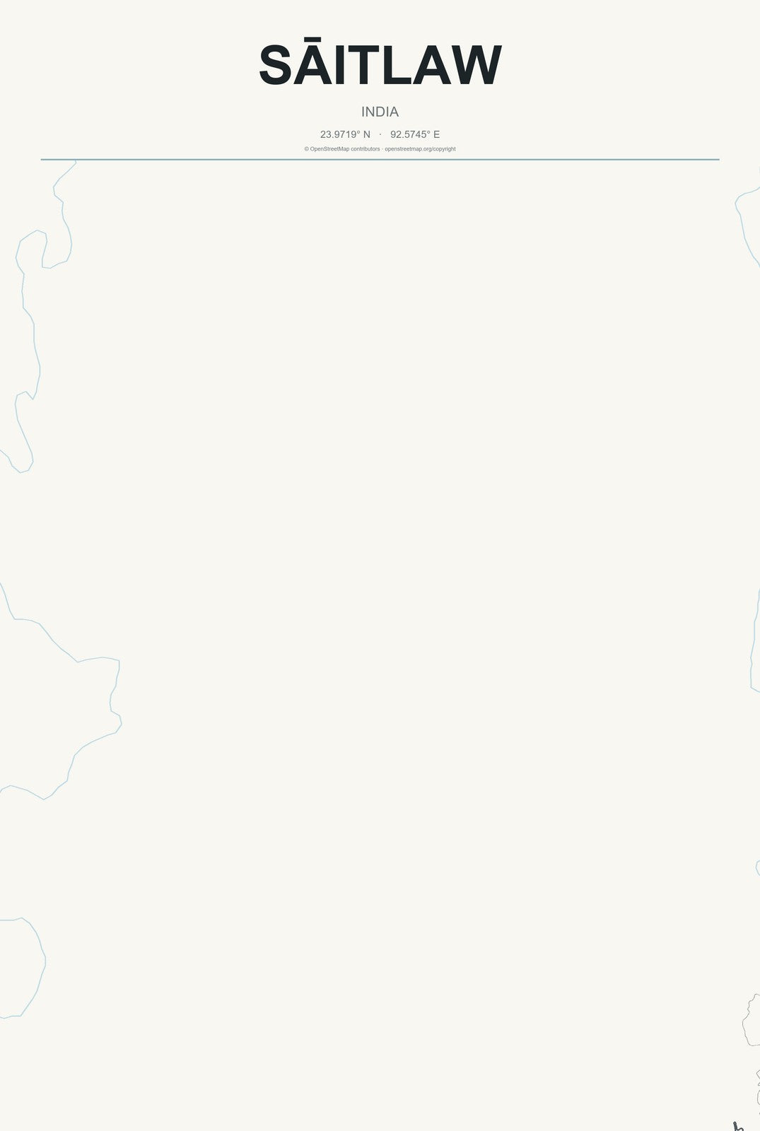 Sāitlaw, India City Map Aluminum Sign in Headline Atlas style