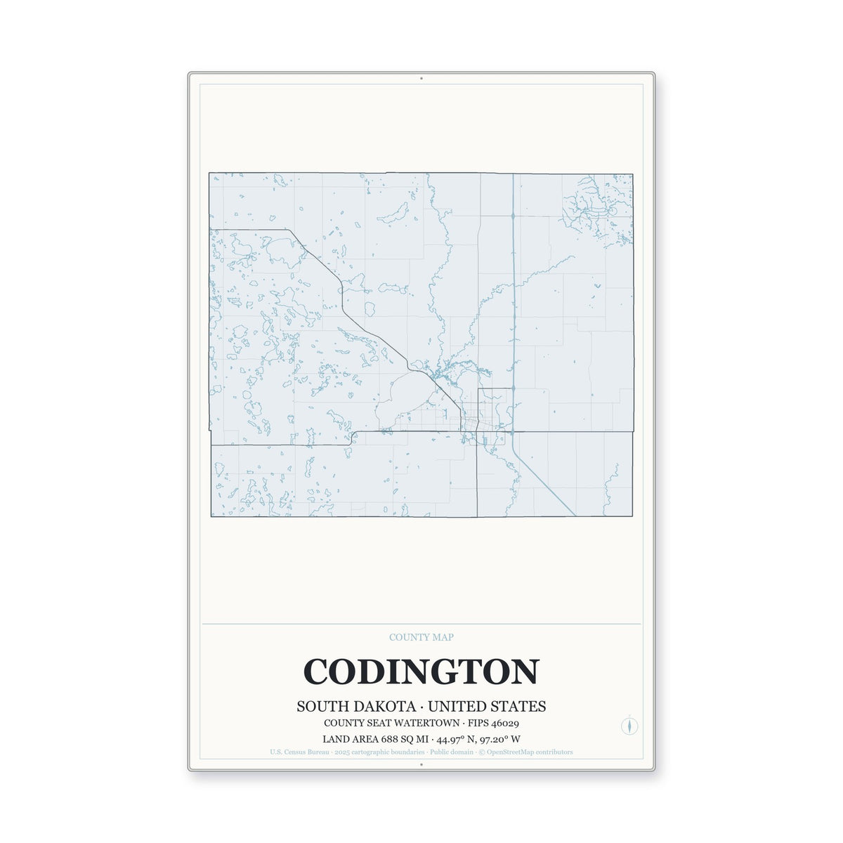 Codington County, South Dakota Map Aluminum Sign in Gallery Air style