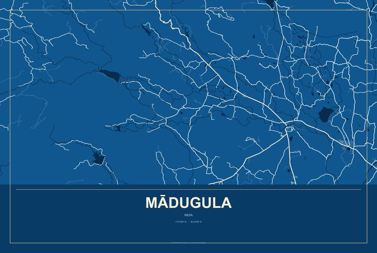 Mādugula, India City Map Aluminum Sign in Harbor Cobalt style