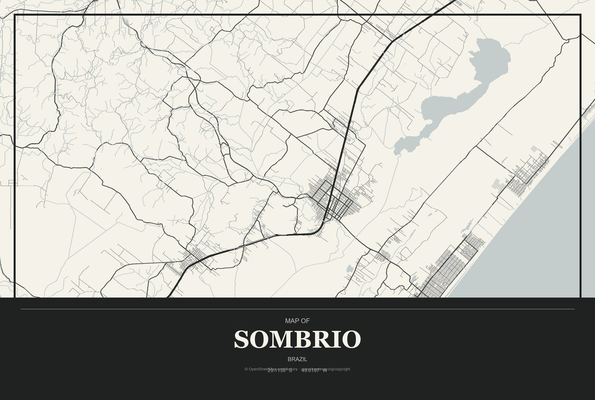 Sombrio, Brazil City Map Aluminum Sign in Museum Plaque style
