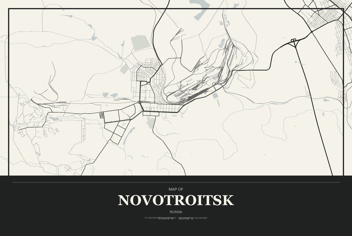 Novotroitsk, Russia City Map Aluminum Sign in Museum Plaque style