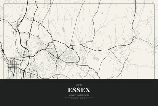 Essex, Vermont City Map Aluminum Sign in Museum Plaque style