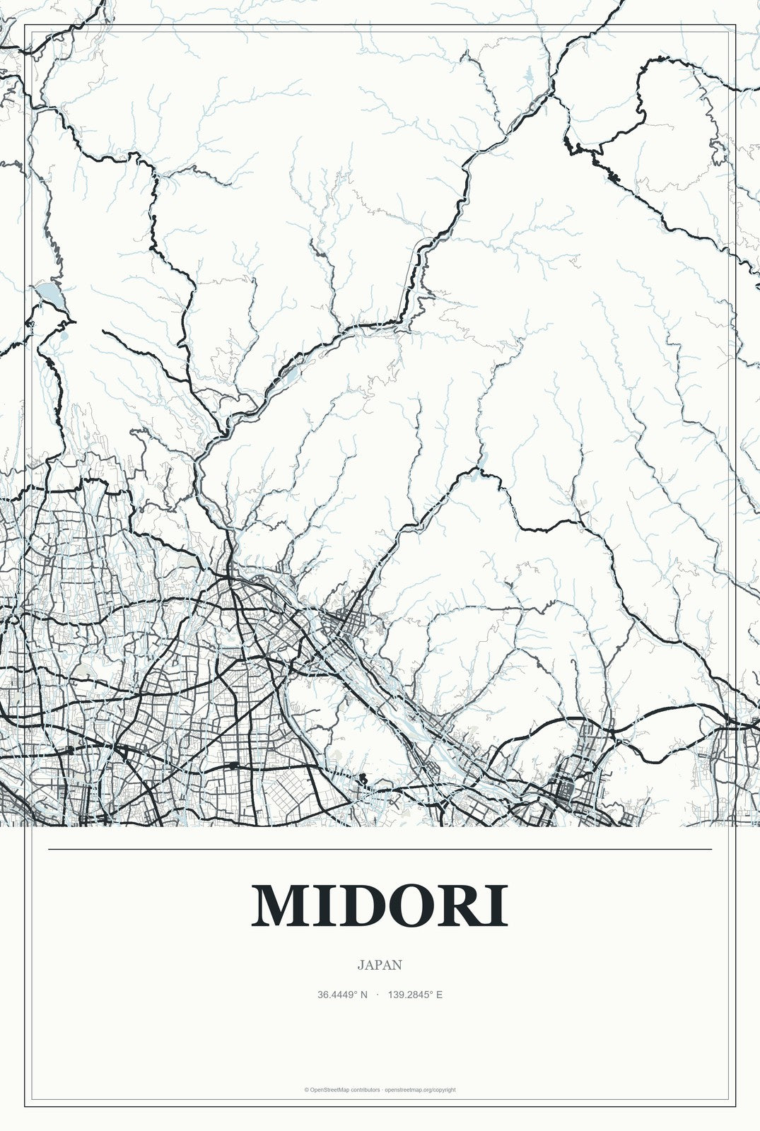 Midori, Japan City Map Aluminum Sign in Gallery Air style