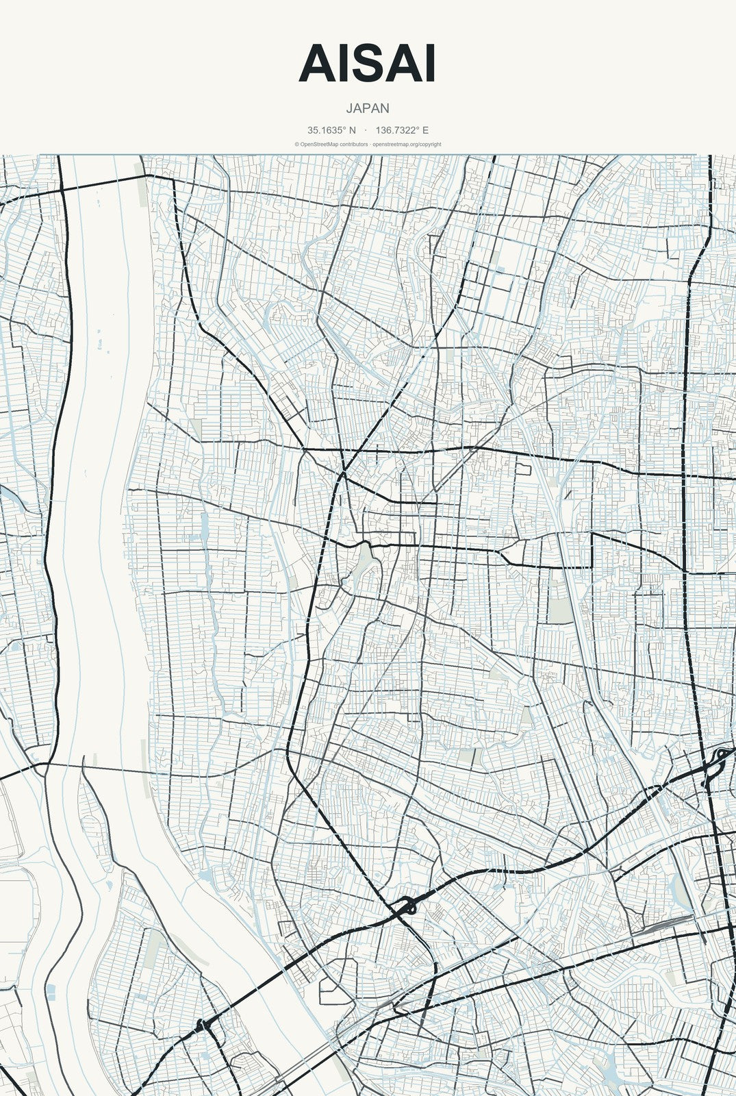 Aisai, Japan City Map Aluminum Sign in Headline Atlas style