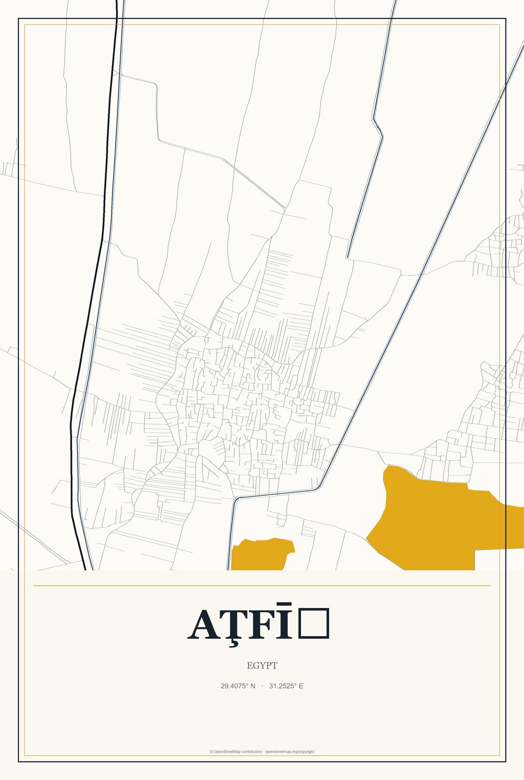 Aţfīḩ, Egypt City Map Aluminum Sign in Citrine Modern style