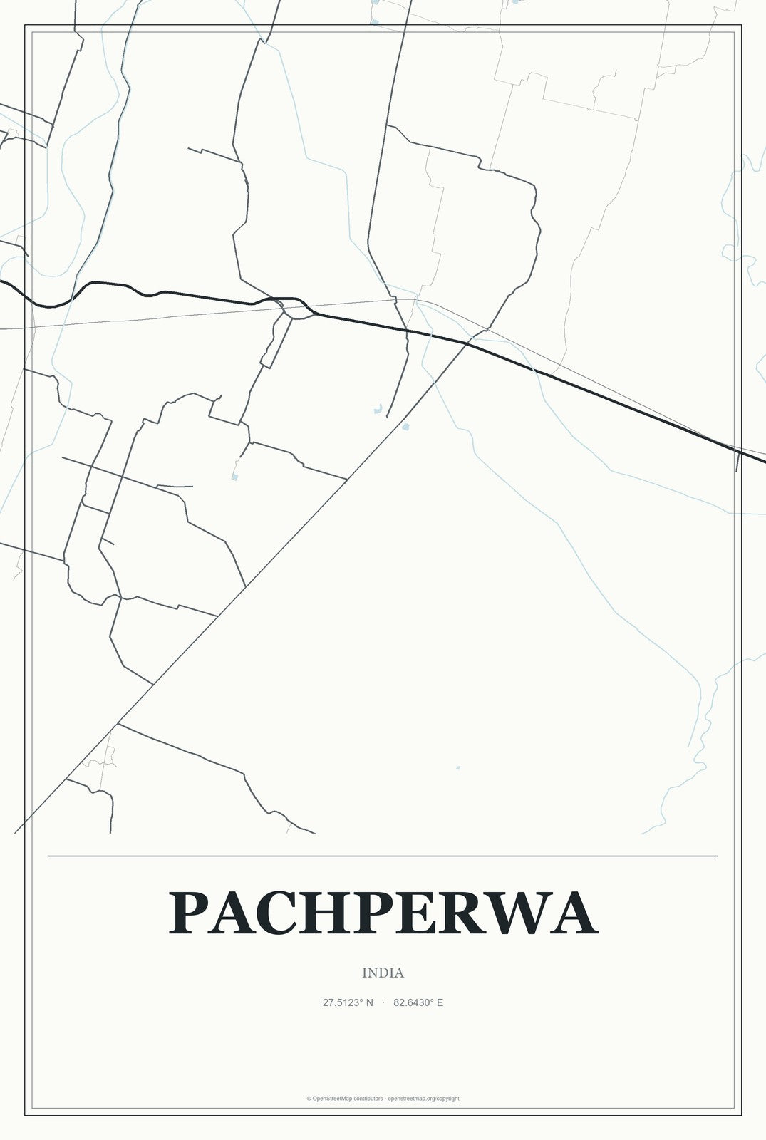Pachperwa, India City Map Aluminum Sign in Gallery Air style