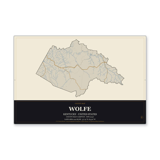 Wolfe County, Kentucky Map Aluminum Sign in Museum Plaque style