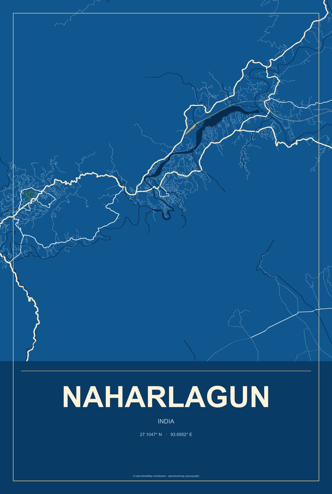 Naharlagun, India City Map Aluminum Sign in Harbor Cobalt style