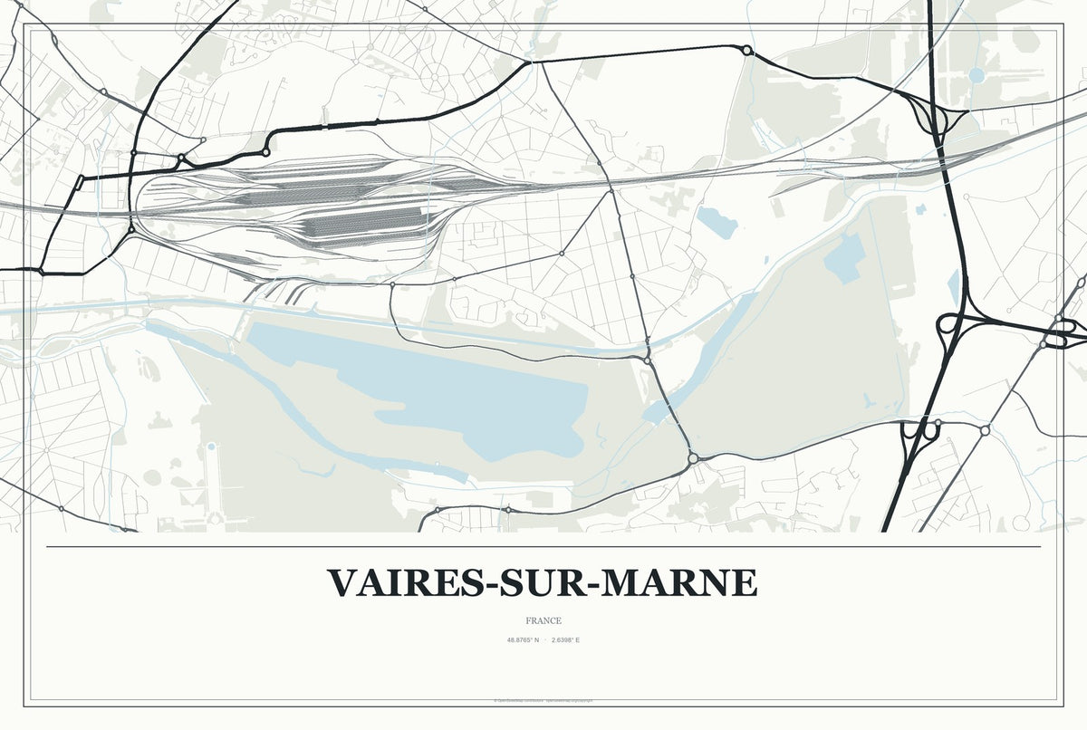Vaires-sur-Marne, France City Map Aluminum Sign in Gallery Air style