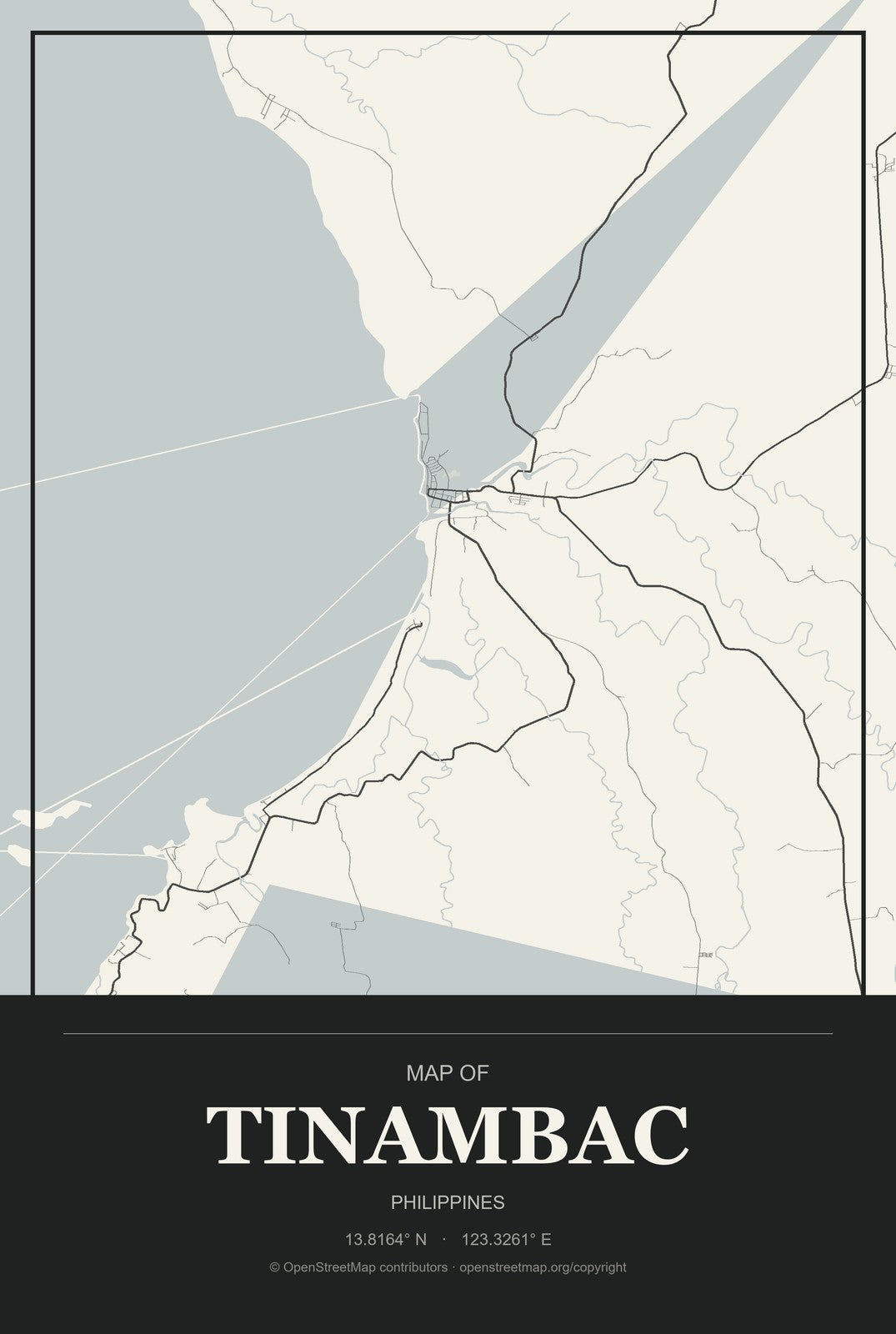 Tinambac, Philippines City Map Aluminum Sign in Museum Plaque style