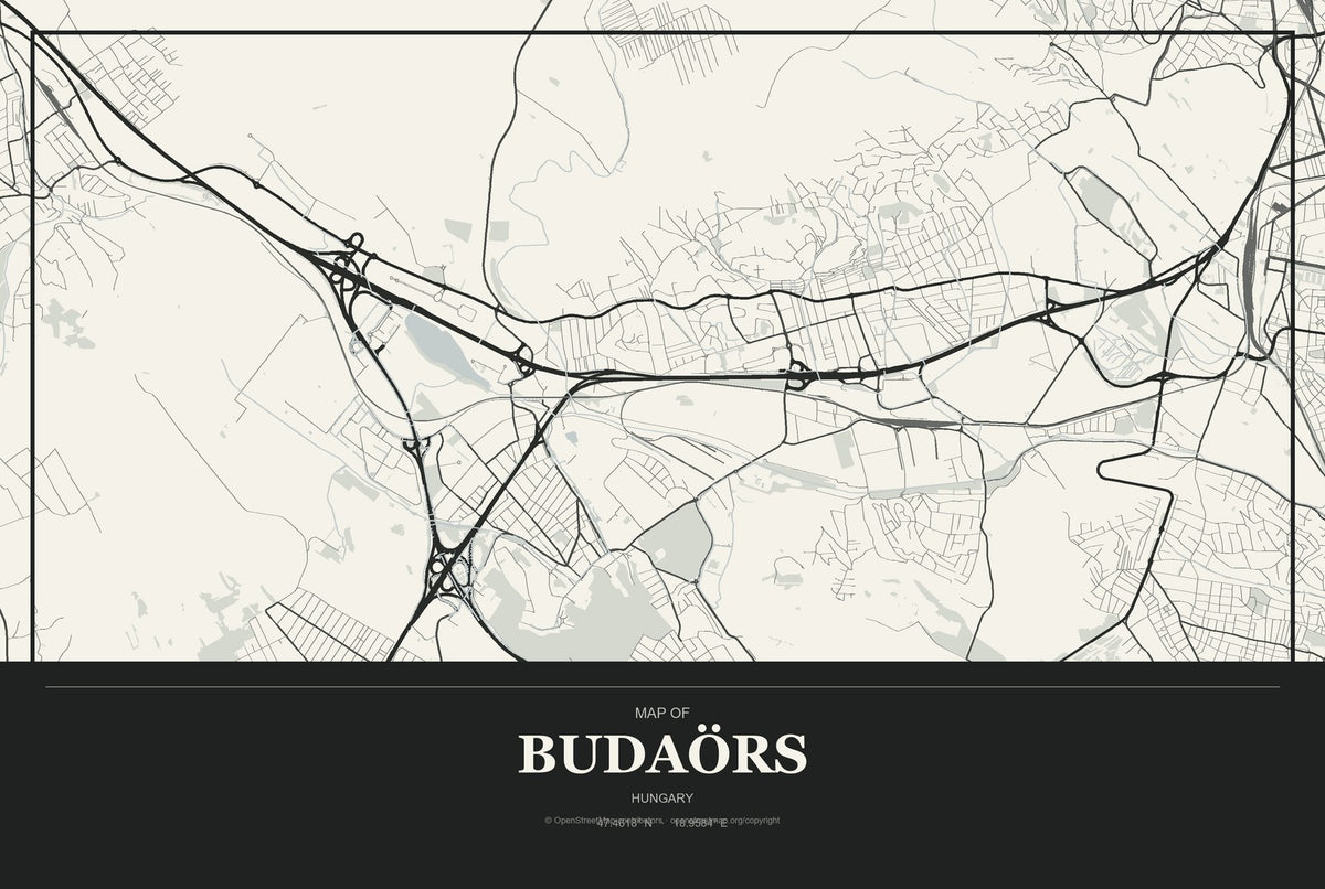 Budaörs, Hungary City Map Aluminum Sign in Museum Plaque style