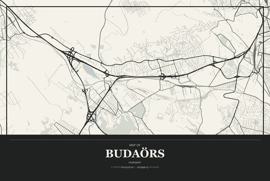 Budaörs, Hungary City Map Aluminum Sign in Museum Plaque style