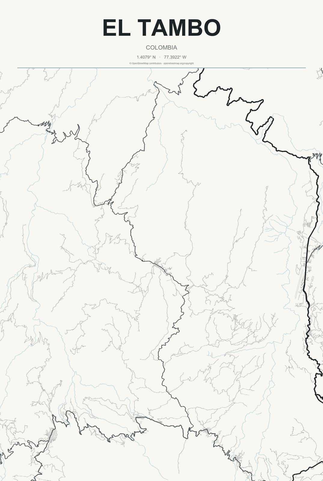 El Tambo, Colombia City Map Aluminum Sign in Headline Atlas style