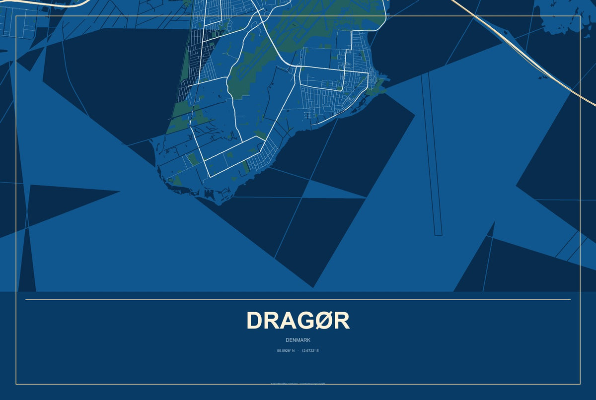 Dragør, Denmark City Map Aluminum Sign in Harbor Cobalt style