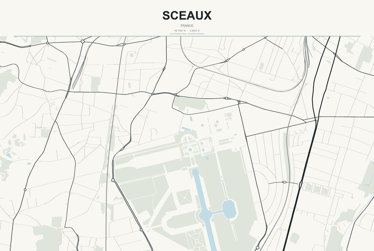 Sceaux, France City Map Aluminum Sign in Headline Atlas style