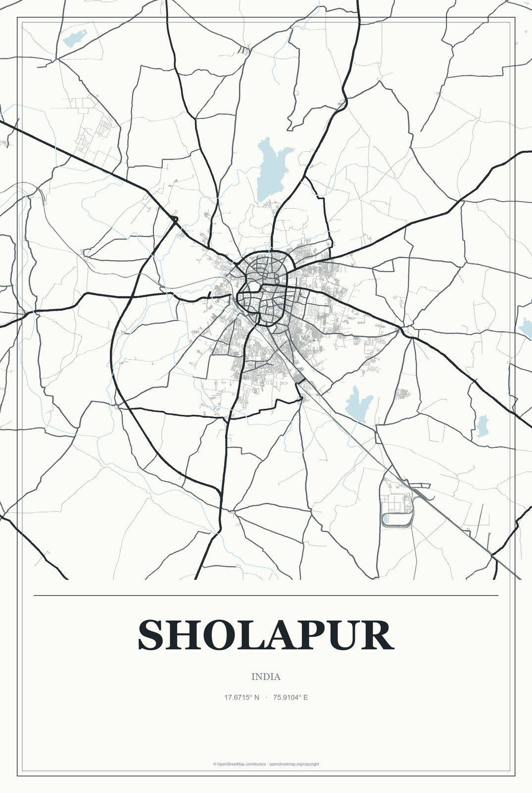 Sholapur, India City Map Aluminum Sign in Gallery Air style