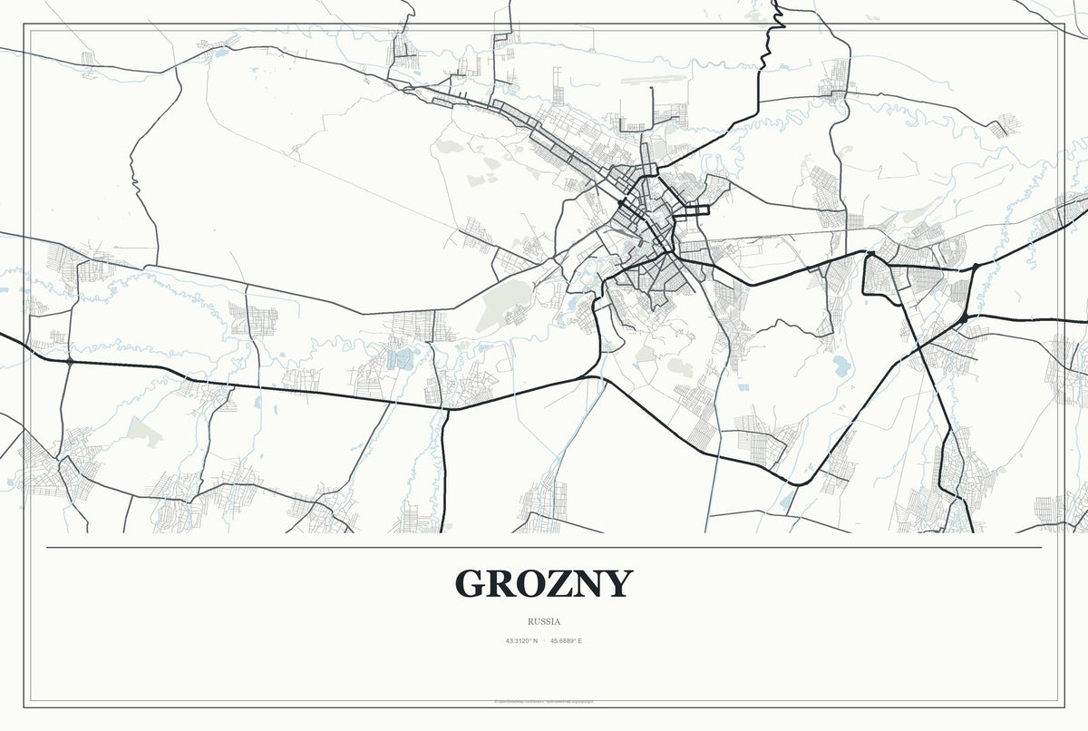 Grozny, Russia City Map Aluminum Sign in Gallery Air style