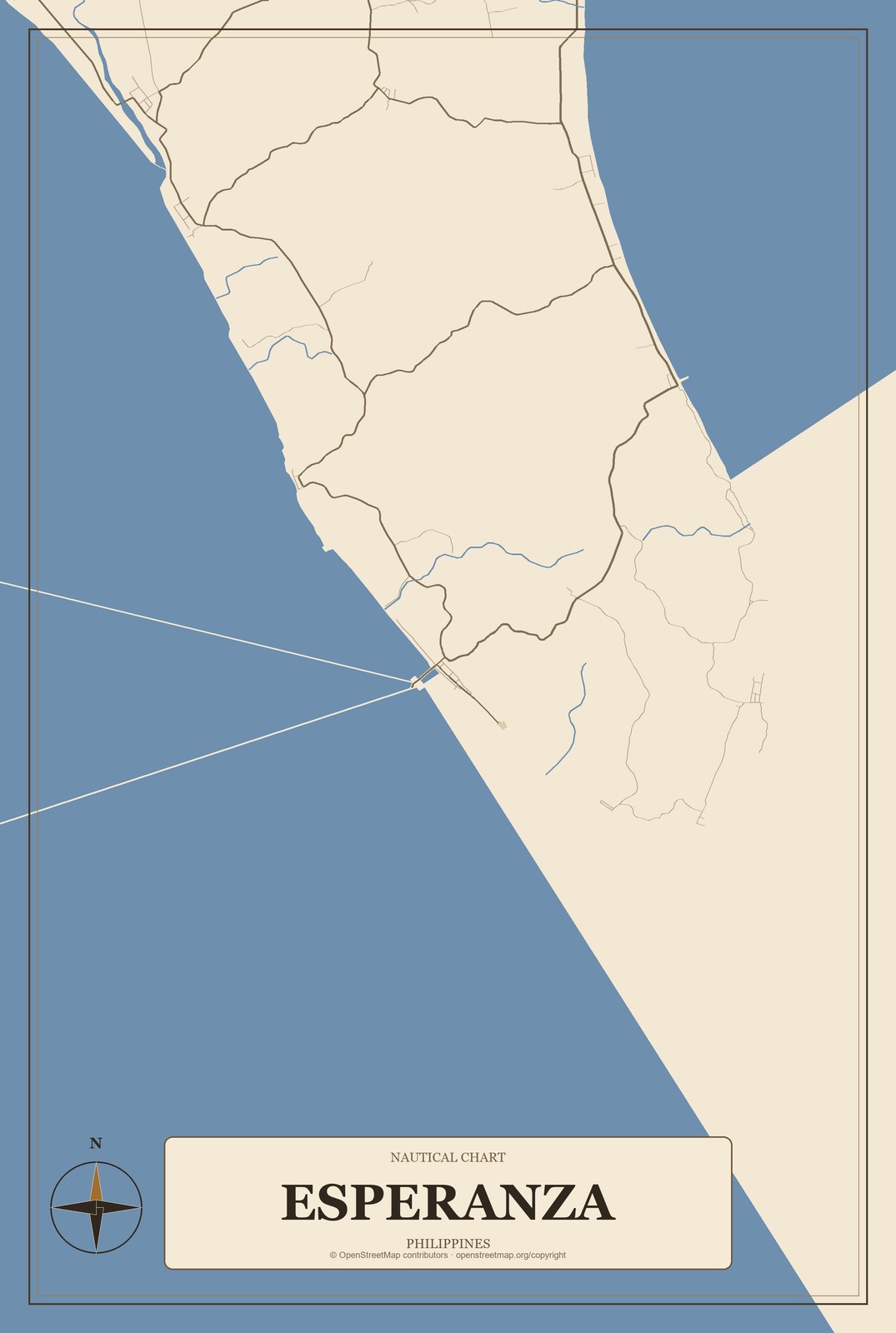 Esperanza, Philippines City Map Aluminum Sign in Heritage Nautical style