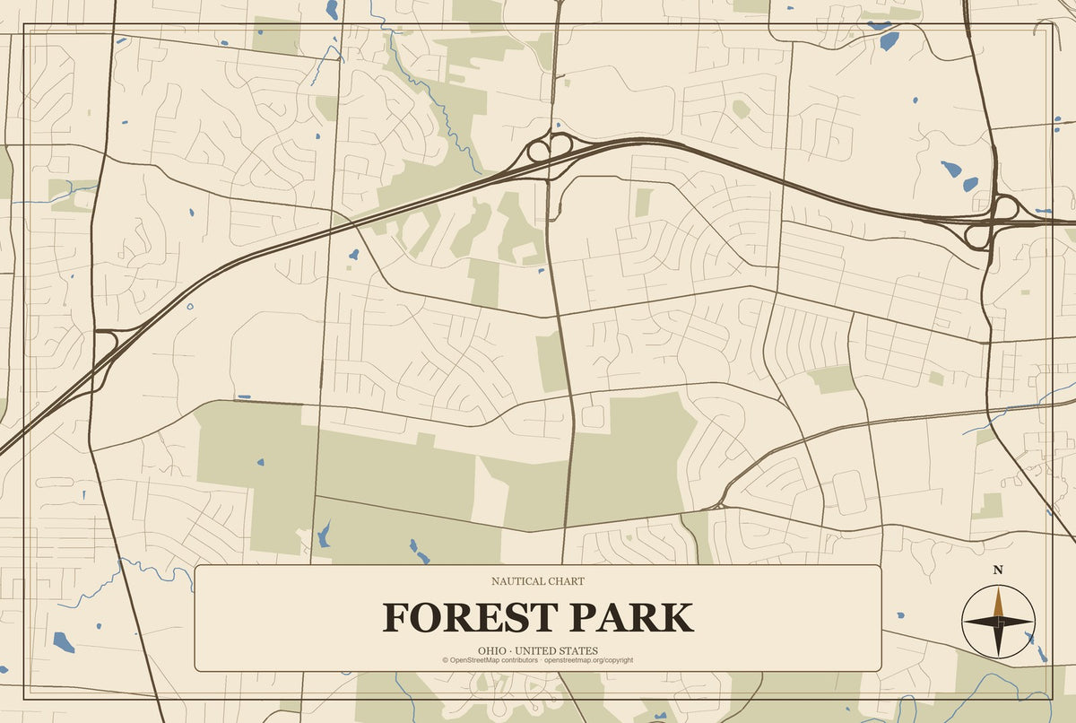 Forest Park, Ohio City Map Aluminum Sign in Heritage Nautical style