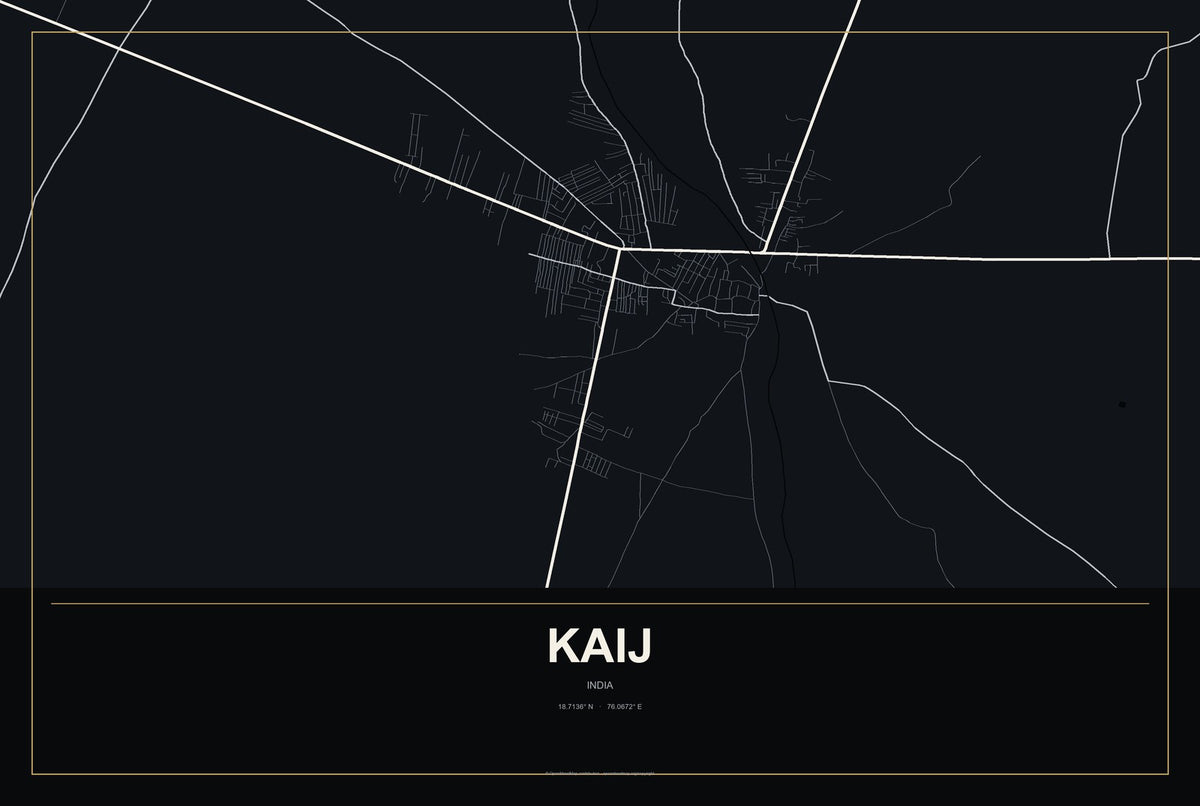 Kaij, India City Map Aluminum Sign in Metropolitan Noir style
