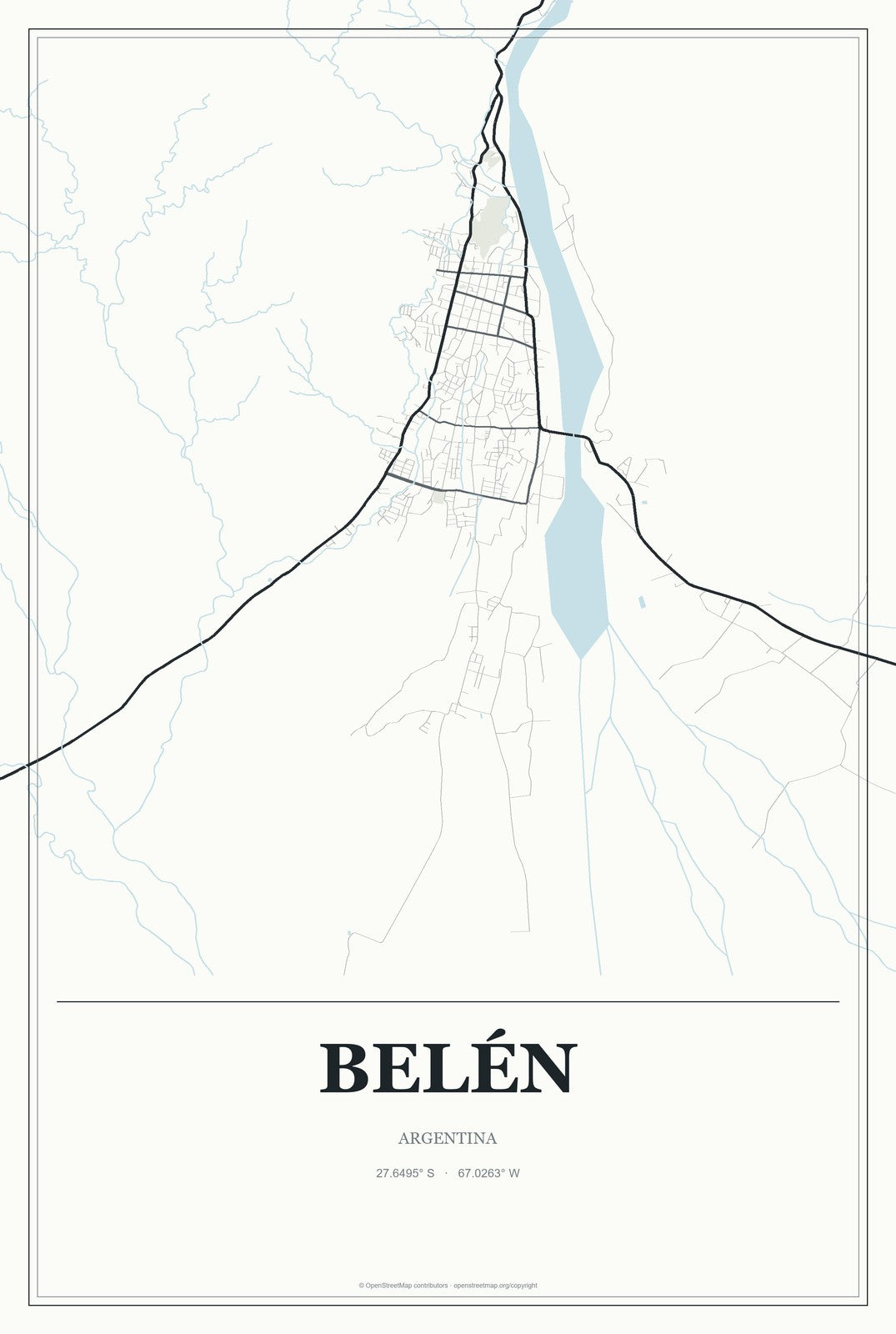 Belén, Argentina City Map Aluminum Sign in Gallery Air style