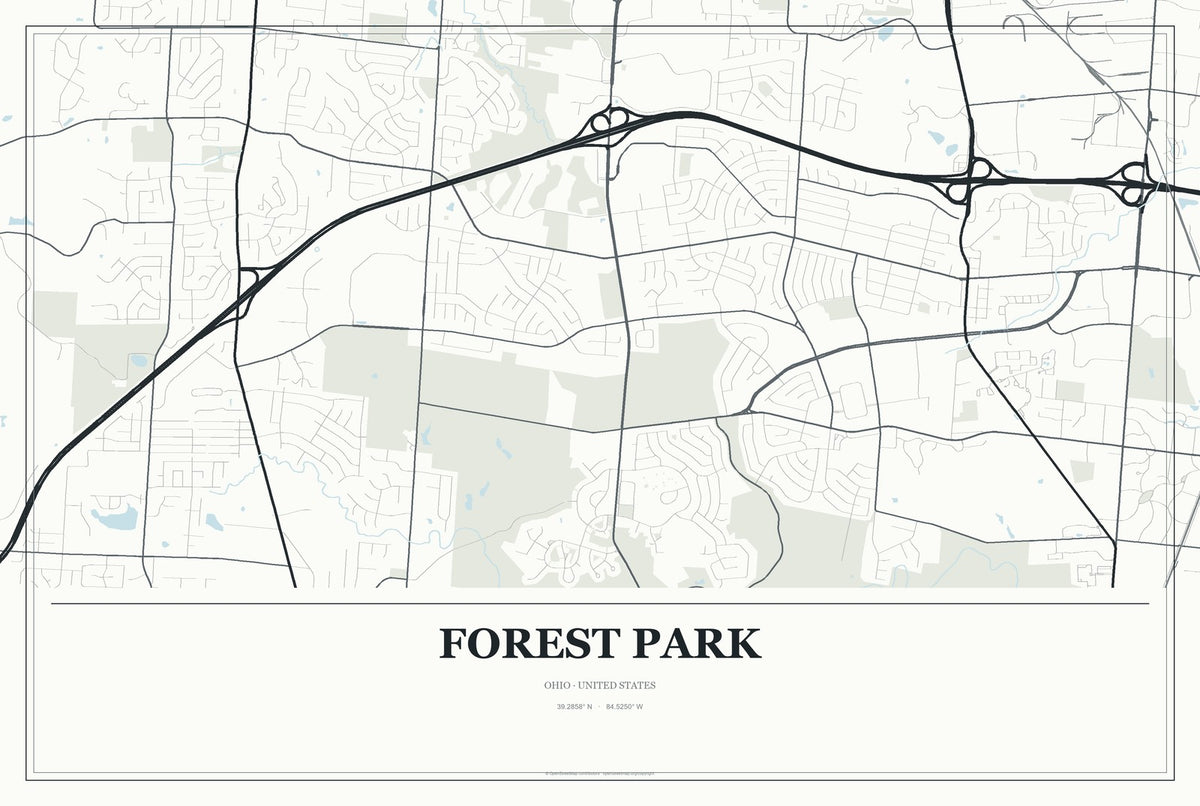 Forest Park, Ohio City Map Aluminum Sign in Gallery Air style