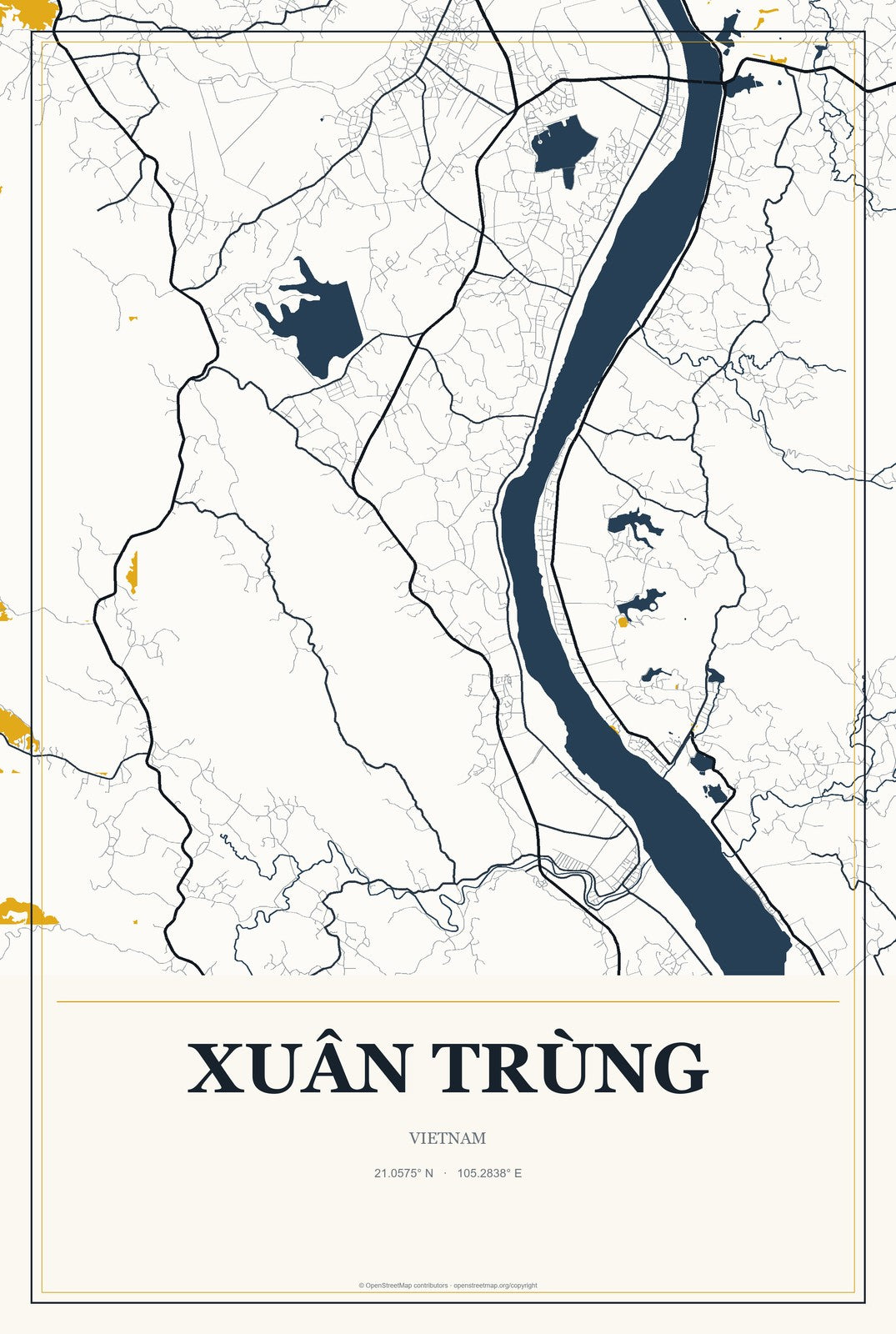 Xuân Trùng, Vietnam City Map Aluminum Sign in Citrine Modern style