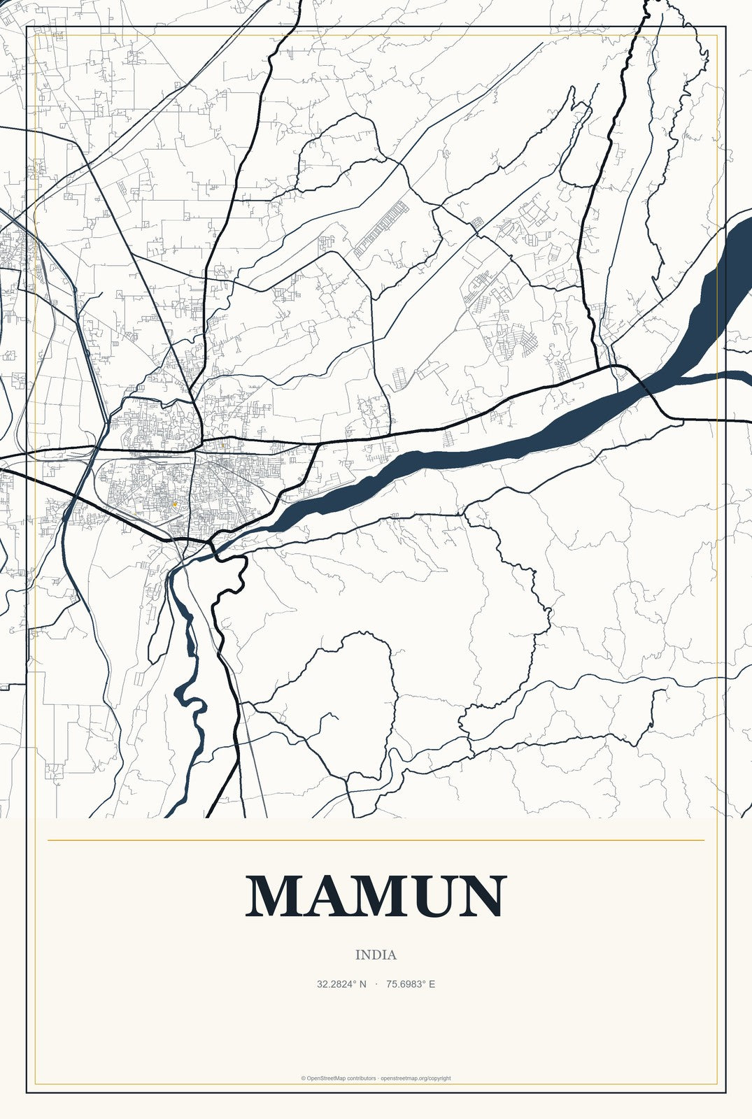 Mamun, India City Map Aluminum Sign in Citrine Modern style
