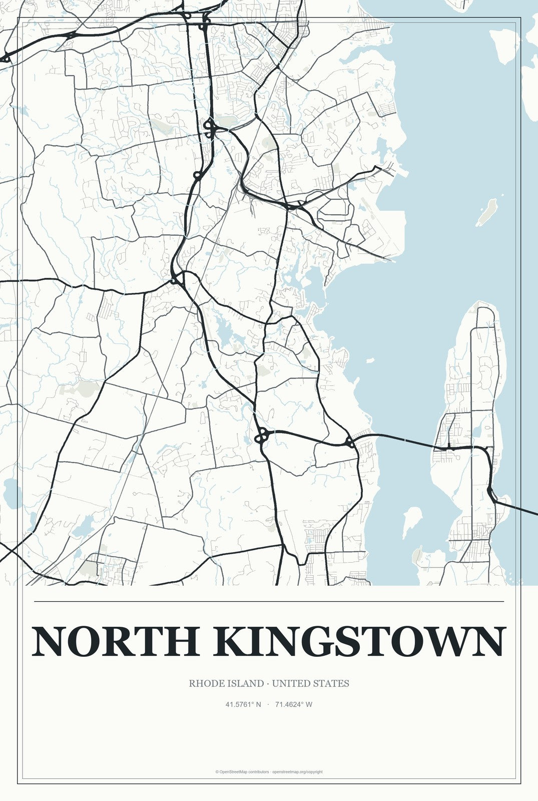 North Kingstown, Rhode Island City Map Aluminum Sign in Gallery Air style