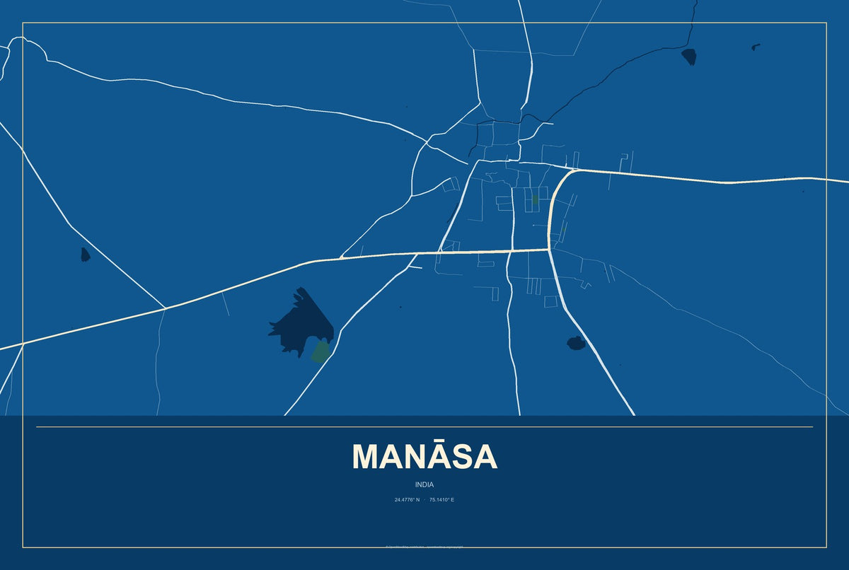 Manāsa, India City Map Aluminum Sign in Harbor Cobalt style