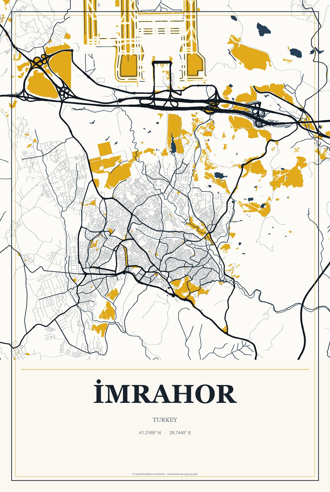 İmrahor, Turkey City Map Aluminum Sign in Citrine Modern style