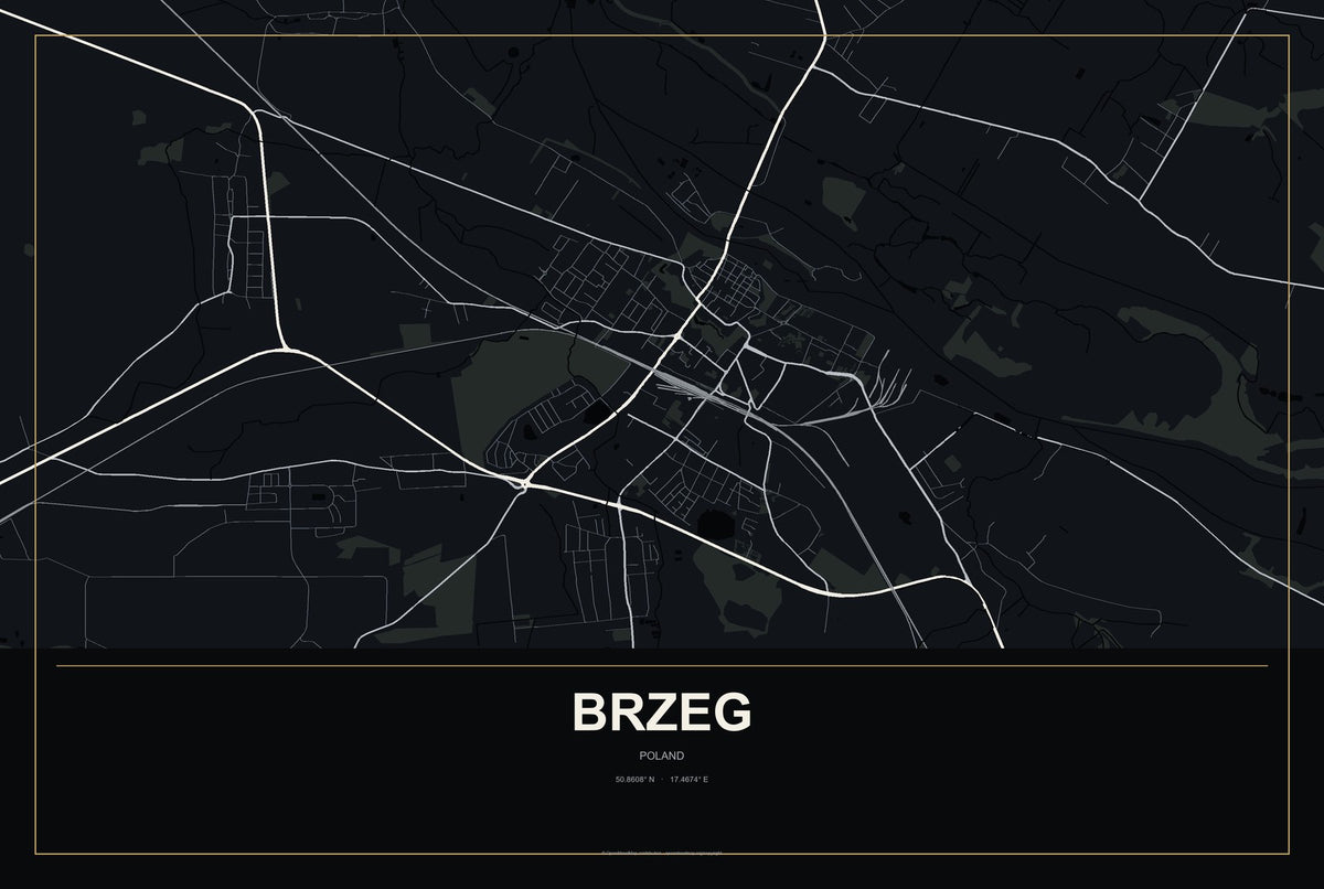 Brzeg, Poland City Map Aluminum Sign in Metropolitan Noir style