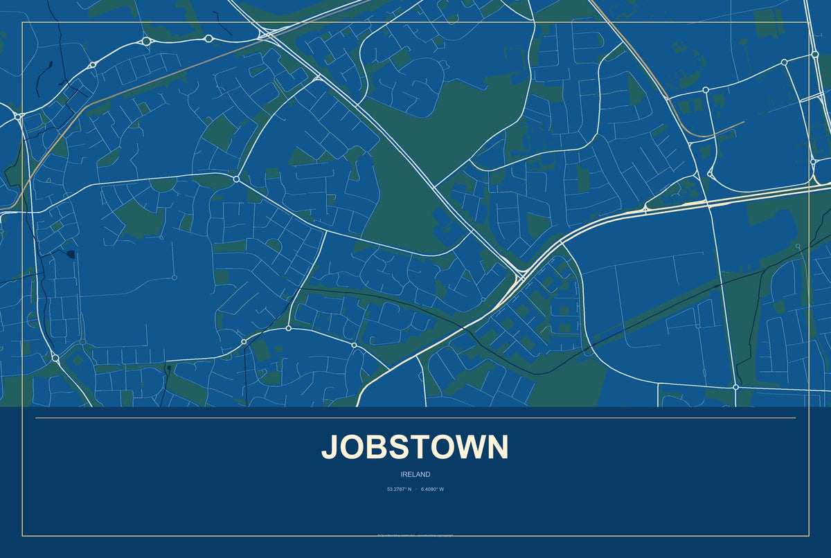 Jobstown, Ireland City Map Aluminum Sign in Harbor Cobalt style